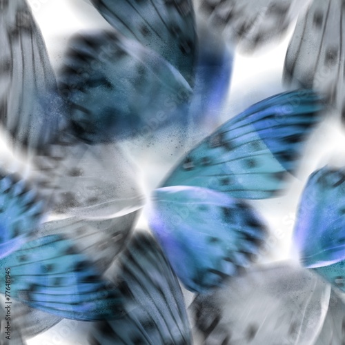 Abstract Hand Drawing Digital Painting Blurred Flying Butterfly Wings Seamless Pattern Isolated Background