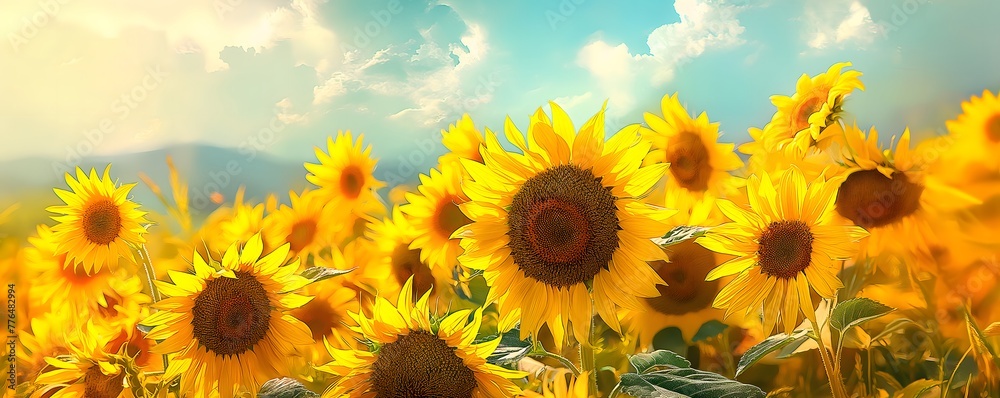 Obraz premium Banner Sonnenblumen im Sonnenschein