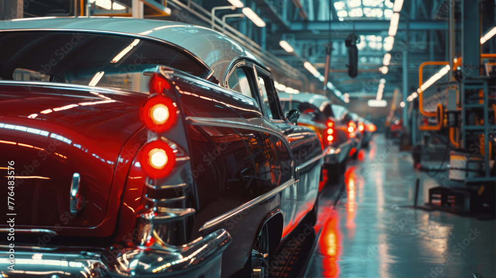 Modern automatized car production in a factory. Car production at a factory Modern automatized car production in a factory. Car production at a factory