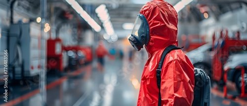 Professionals wear chemical protective clothing in the car care industry. Concept Chemical Protective Clothing, Car Care Industry, Professionals, Safety Measures