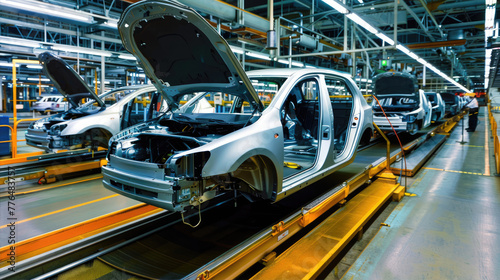 Modern automatized car production in a factory. Car production at a factory