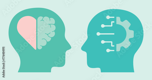 Mind, brain, mental health, heart. Artificial intelligence, network, science, algorithm. Computing, scientist. Medicine, psychology, healthy. Human, emotions. Icon, vector