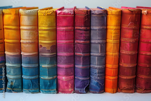 Stack of colorful books with bookmarks isolated on a white background. Concept of literary exploration. Generative Ai.