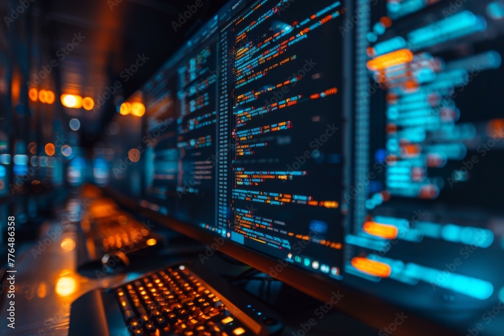 A computer monitor with a keyboard and mouse on it. Generative AI. A computer monitor with a keyboard and mouse on it. Generative AI.