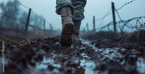 Military Boots on Muddy Ground photo