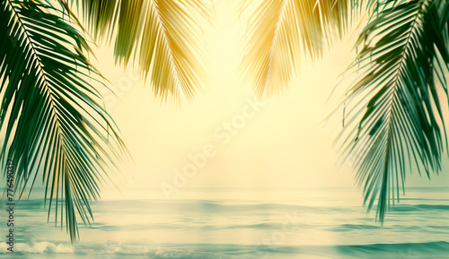 Palm trees inviting to beach paradise under sunlight with copy space for advertisement