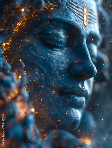 Closeup Portrait of Hyper-Realistic Lord Shiva in Cosmic Blue Wallpaper, a Divine Representation of Hindu God Shiva, Perfect for Spiritual and Religious Themes photo