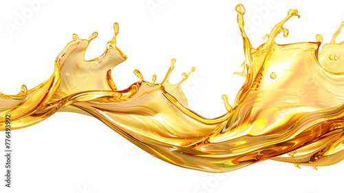 Golden oil splash. Falling oil splash isolated on a transparent background, Olive or engine oil splash, Cosmetic serum liquid. Generative AI