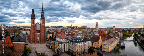 Obraz na płótnie Aerial view of Opole, a city located in southern Poland on the Oder River and the historical capital of Upper Silesia w salonie