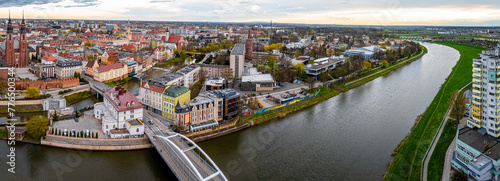 Obraz na płótnie Aerial view of Opole, a city located in southern Poland on the Oder River and the historical capital of Upper Silesia w salonie