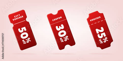 Red voucher cards set. Bright Coupon promotion design. Isolated Vector vouchers. For special price offers banner, promotion poster, discount online purchases, Black Friday sale