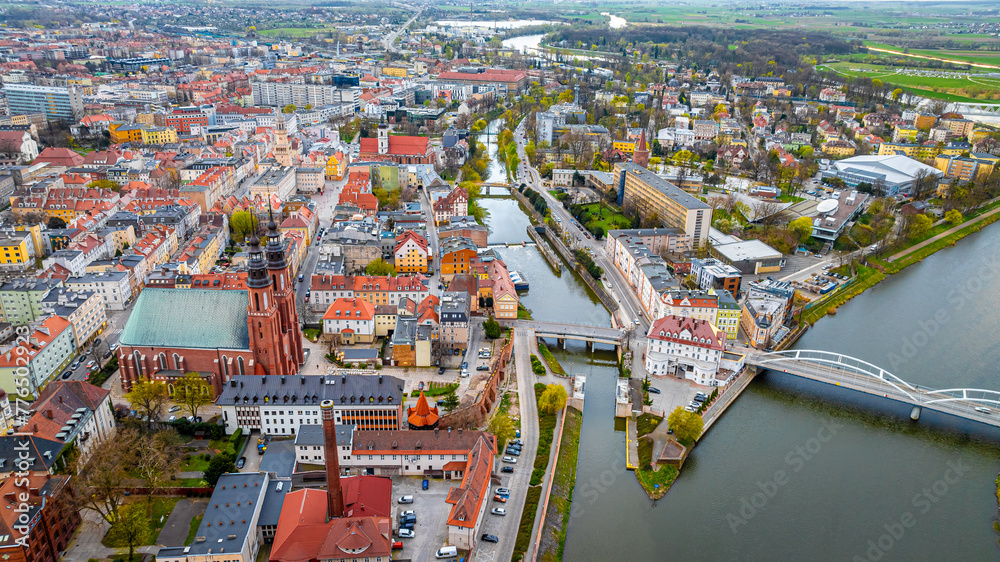 Aerial view of Opole, a city located in southern Poland on the Oder River and the historical capital of Upper Silesia