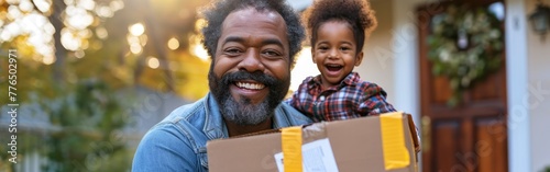 Moving Day: Family Carrying Boxes into their New Home - A Fresh Start for New Beginnings photo