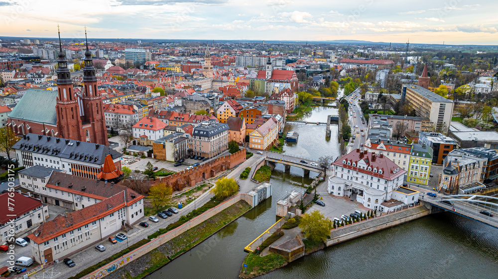Aerial view of Opole, a city located in southern Poland on the Oder River and the historical capital of Upper Silesia