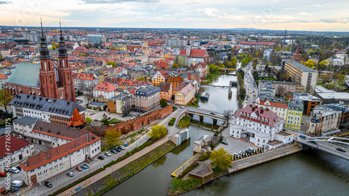 Obraz na płótnie Aerial view of Opole, a city located in southern Poland on the Oder River and the historical capital of Upper Silesia w salonie
