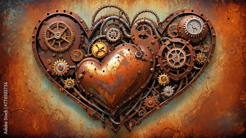 Rusted Steampunk Heart Illustration photo