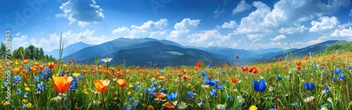 Wildflower Meadow Panorama Background - Scenic Flower Field Landscape