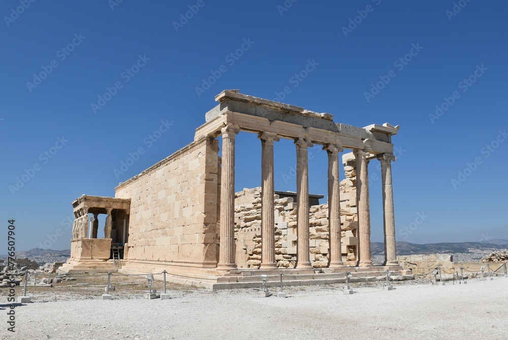 The Erechtheion at the Acropolis, Athens, Greece, Marble Columns on the Temple, Ruins of the Temple