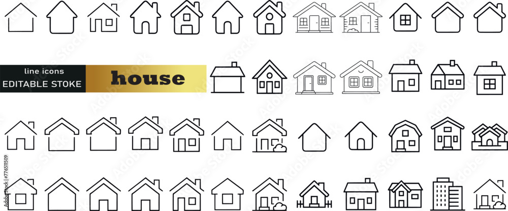 Naklejka premium House, home, property, cottage editable stroke outline icons set isolated on white background flat vector illustration. Pixel perfect. 64 x 64.