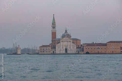 San Giorgio Maggiore Church on a hazy winter evening, Venice, Veneto, Italy