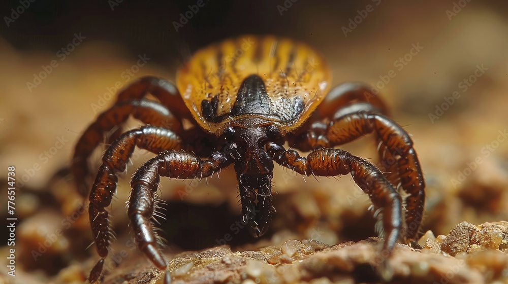 The tick is isolated. 3D illustration of a tick close up. Dangerous beetle-parasitic mite. Anti-tick product. Encephalitic tick. Illustration of a realistic isolated tick.
