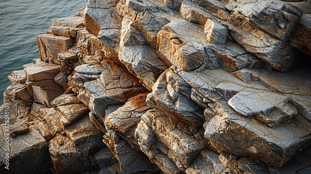 textures of weathered rocks along a coastal cliff
