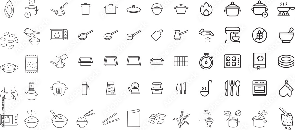 Cookware and tableware editable stroke outline icons set isolated on white background flat vector illustration. Pixel perfect. 64 x 64. Cookware and tableware editable stroke outline icons set isolated on white background flat vector illustration. Pixel perfect. 64 x 64.