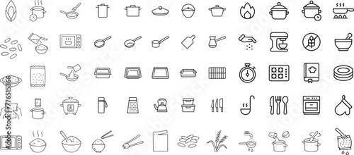 Cookware and tableware editable stroke outline icons set isolated on white background flat vector illustration. Pixel perfect. 64 x 64. photo