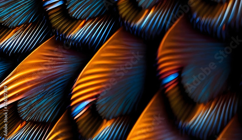 Intricate and vibrant pattern of a tropical butterfly wing capturing iridescence and fine details, ensuring the texture is sharp and visually stunning.