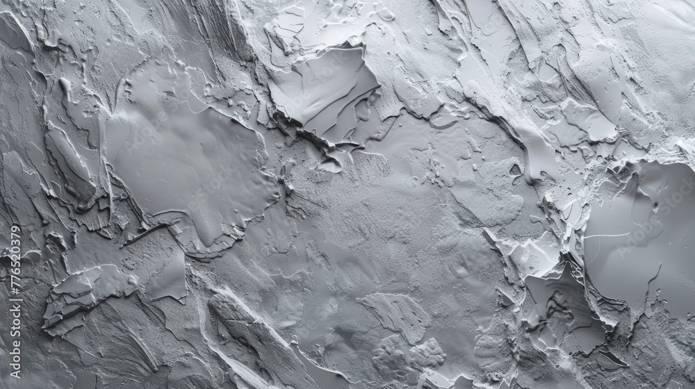 Obraz premium A grey and white image of a rocky surface with a few small patches of color. The image has a moody and desolate feel to it, with the grey and white tones dominating the scene& White cement wall in ret