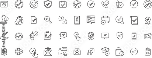 Check mark editable stroke outline icons set isolated on white background flat vector illustration. Pixel perfect