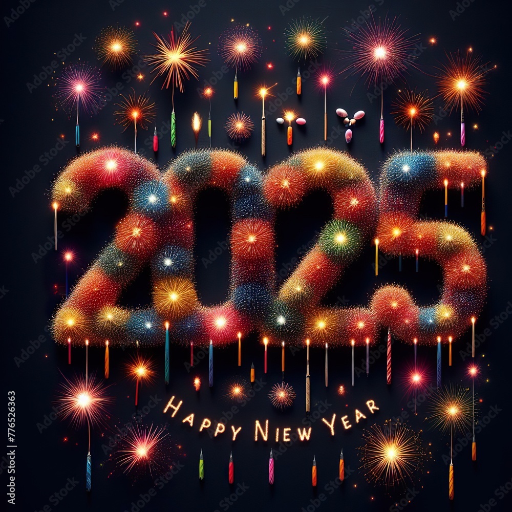 2025 text using only fireworks and caption HAPPY NEW YEAR dark ...