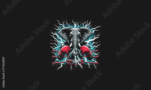 elephant boxing with background lightning vector design