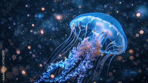 Swimming in the starry sky A jellyfish glowing like a starry sky The white desert A big glowing jellyfish swimming in the night sky The starry sky The Milky Way
