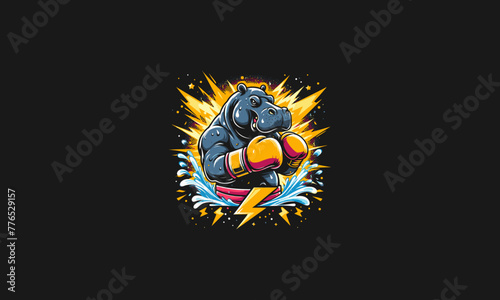 hippo boxing vector illustration artwork design