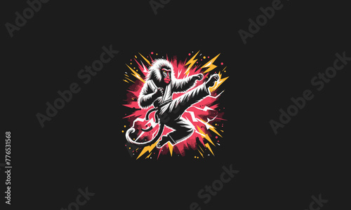 baboon karate with lightning vector artwork design
