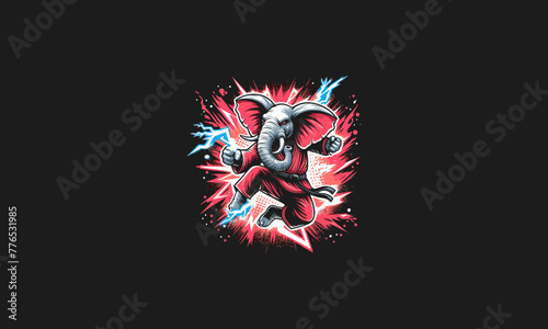 elephant karate with lightning vector artwork design