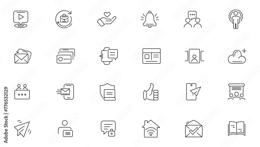 Social network web business icon set. Line icons collection vector. Outline icon pack