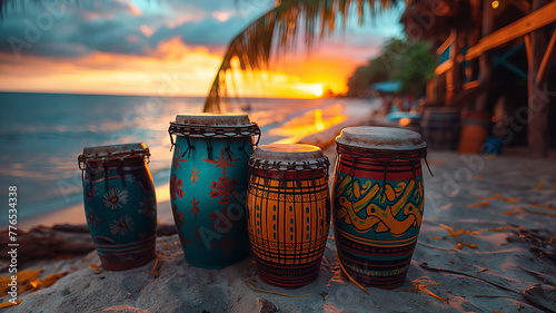 Caribbean Musical Instruments Vibrant Colors on the beach