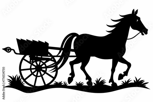 Horse drawn cultivator silhouette black vector illustration