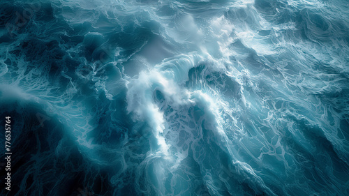 Belleza del océano, olas y espuma. Fondo de textura de mar vista superior. Generado con tecnología IA photo