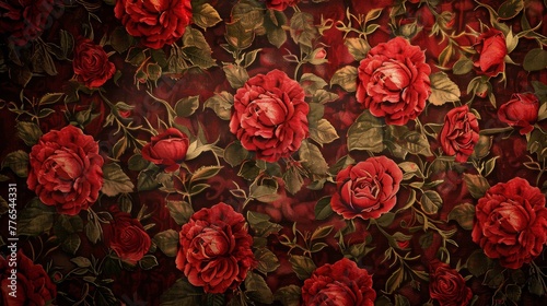 Rose Emblem focused on the rose as a symbol of royal lineage, with each bloom intricately detailed and set against a backdrop of velvet silk created with Generative AI Technology