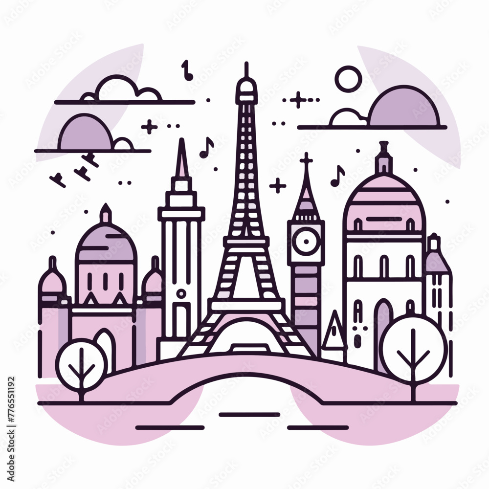 Line art of iconic global landmarks, perfect for educational materials and travel-inspired artwork.