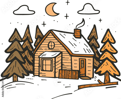 A quaint cabin nestled among forest pines, ideal for stories about rural escapes and eco-friendly living.