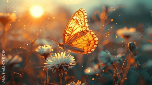The delicate wings of a butterfly, shimmering in the sunlight as it flits gracefully through the air, a symbol of transformation and renewal in the natural world. © rajpoot 