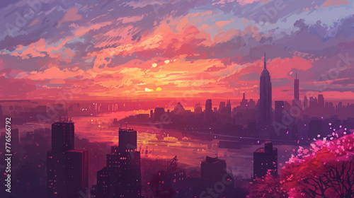 beautiful sunset in a modern city