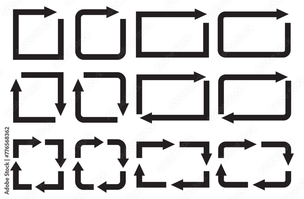 Obraz premium 循環サークルの四角矢印セット/ブラック