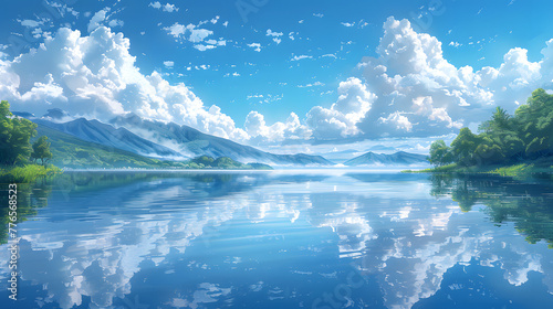 Tranquil Lake and Cloud Reflections