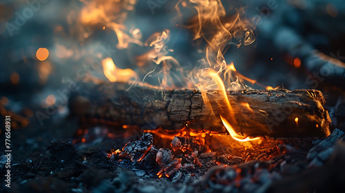 The sharp tang of wood smoke drifting from a nearby campfire photo