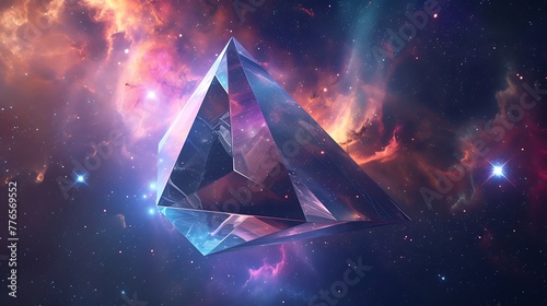 rhomboid form in space, nebula background, clouds around the cube, fantasy art style photo
